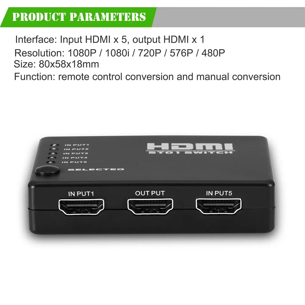 5 в 1 выход 5 портов видео HDMI Переключатель Селектор с CR2025 батарея переключатель разветвитель концентратор и ИК пульт 1080p для HDTV PS3 DVD
