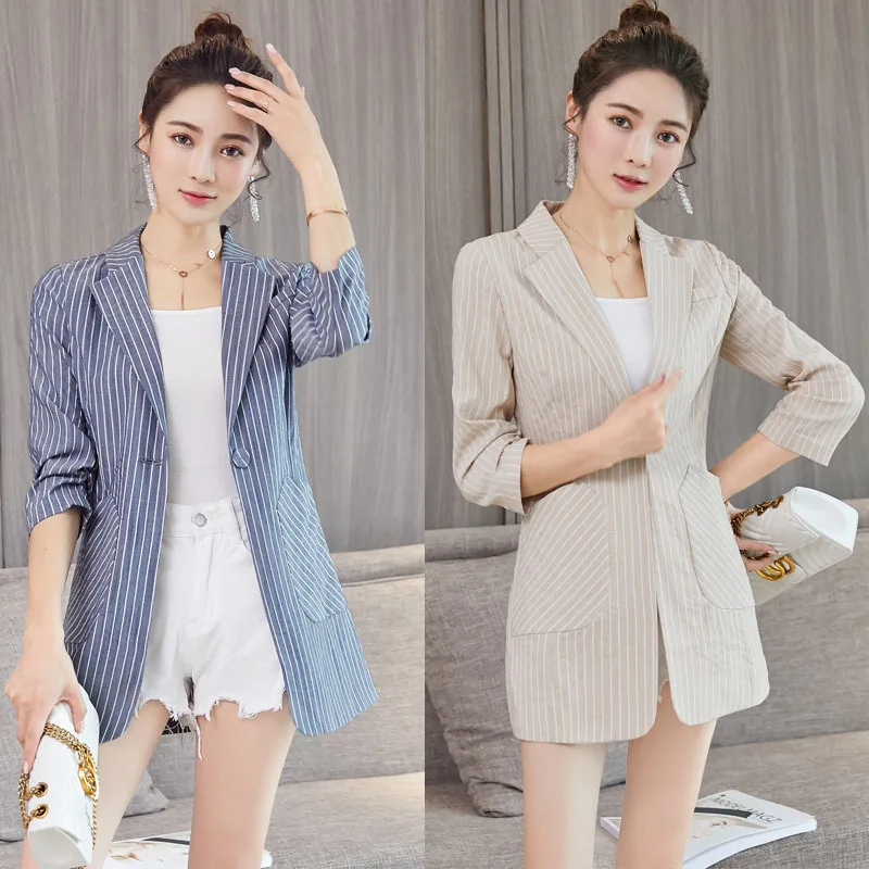 Ladies' small suit jacket summer new style fashion temperament commute slim seven-point sleeves one button thin striped suit