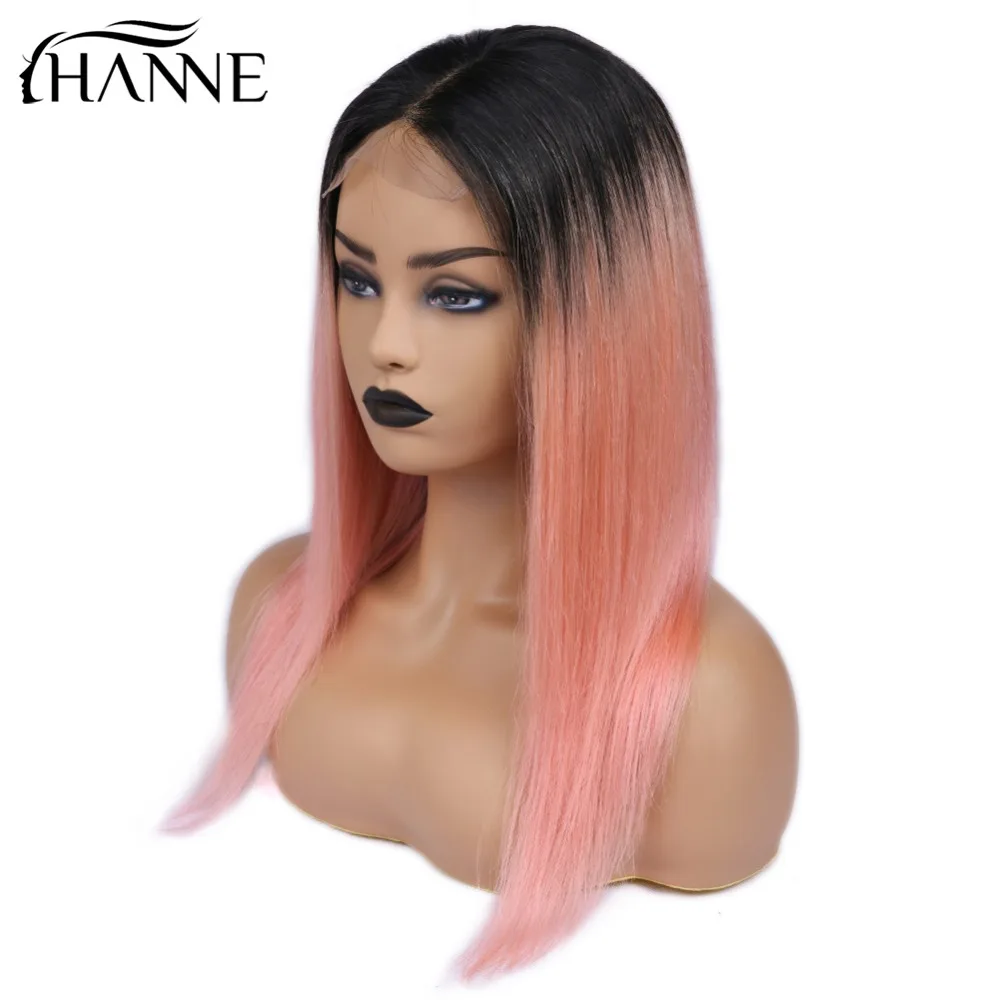 Бразильские волосы 4*4 парики на шнурках 1B # Ombre розовые прямые человеческие для