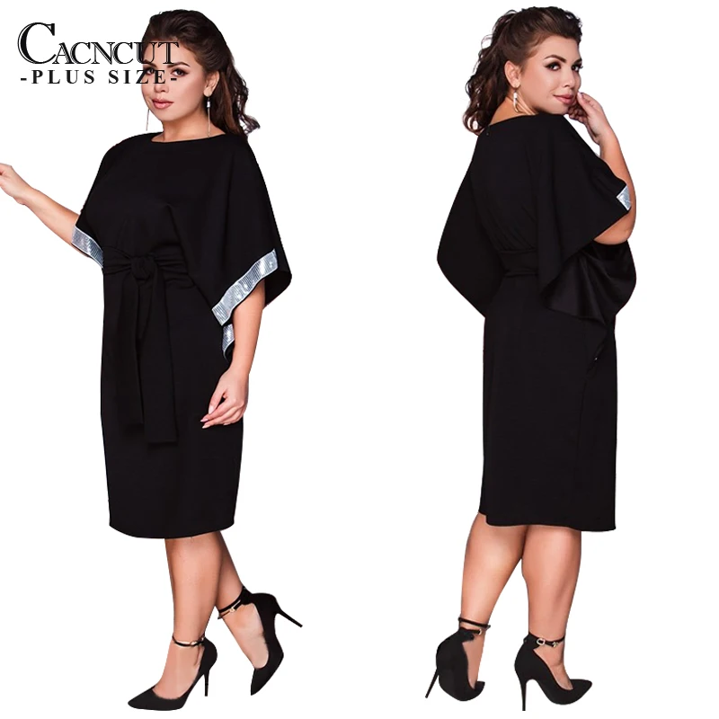 

CACNCUT 5XL 6XL 2019 Summer Plus Size Dress Woman Sequined Casual Large Big Size Dress Batwing Sleeve Elegant Loose Party Dress