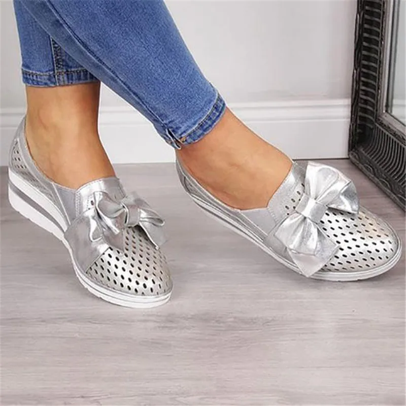 PUIMENTIUA Bow Women Flats Platform Shoes Woman Loafers Fashion Women's Slip On Shallow PU Casual Shoes Zapatos De Mujer