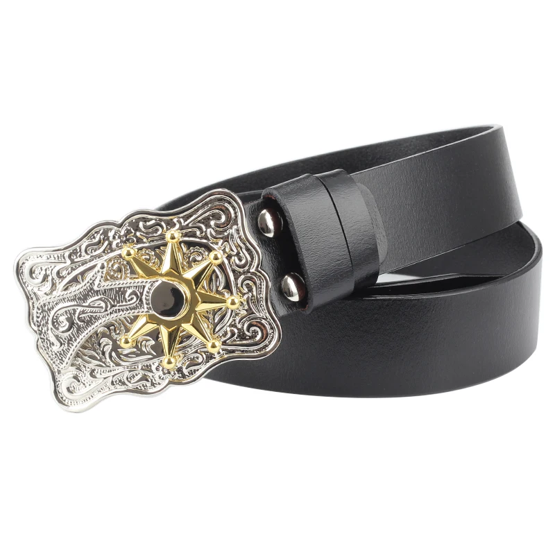 With rotational novel belt buckle Genuine leather belt