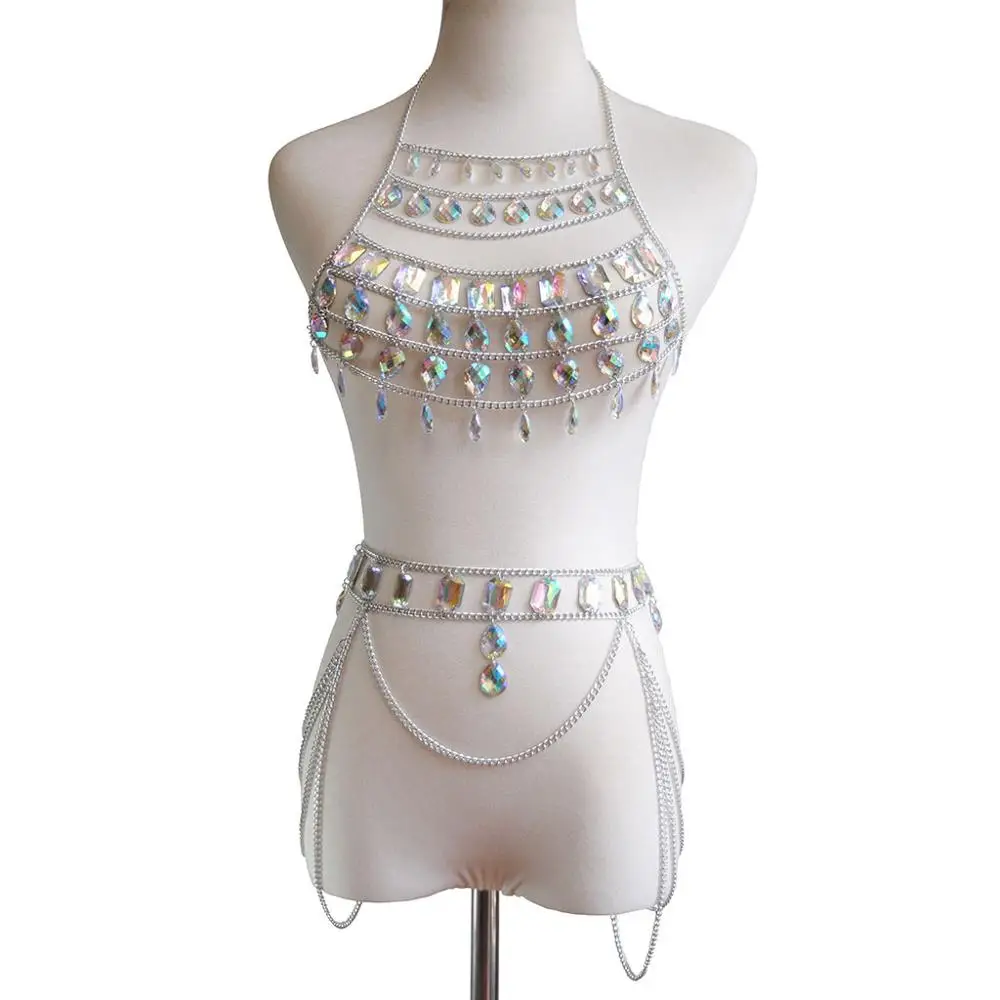 Rhinestone Body Jewelry Women waist belt chain top bra Harness Summer Bikini water drop bodychain Festival | Украшения и
