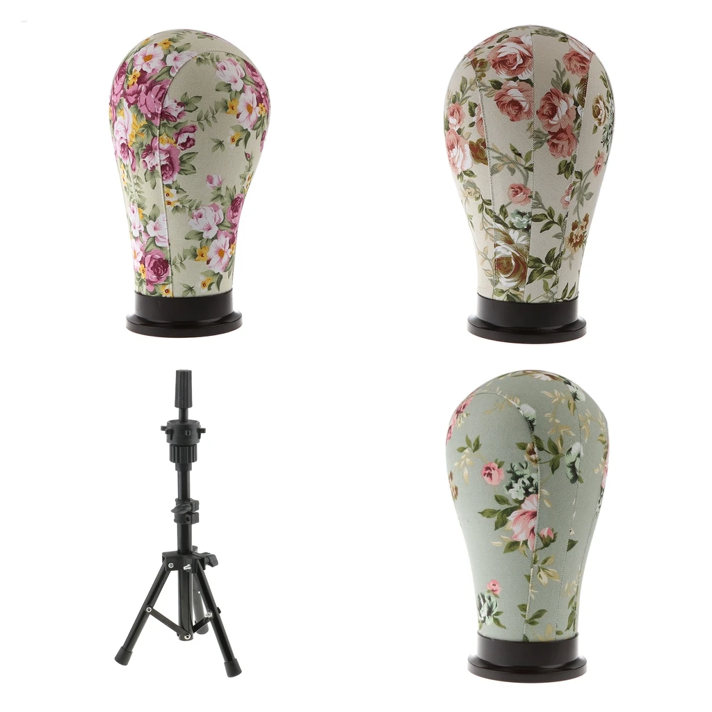 3pcs Cork Canvas Block Mannequin Model Head Wigs Making Display with Tripod Stand Set | Дом и сад