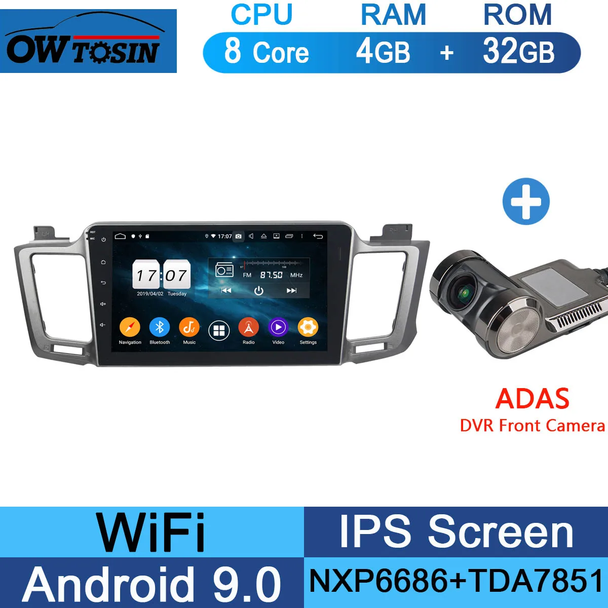 32G Adas Camera 10," ips Android 9,0 8 ядерный 4 Гб+ 64 ГБ Автомобильный мультимедийный плеер для Toyota RAV4 2013 gps Радио CarPlay - Цвет: 32G Adas Camera