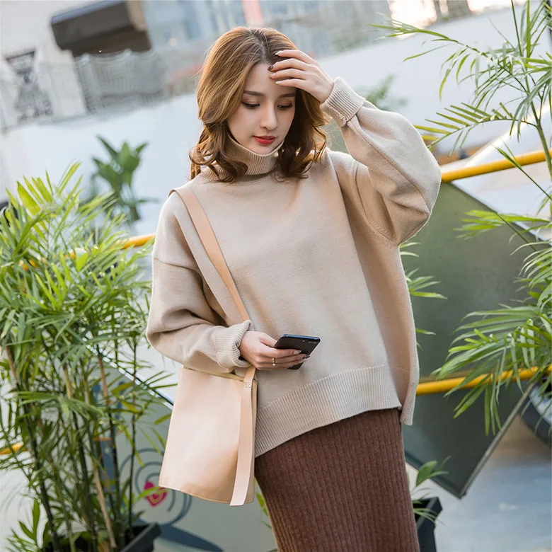 Женский свитер с высоким воротом свободный Однотонный большого размера CH842 2019 |