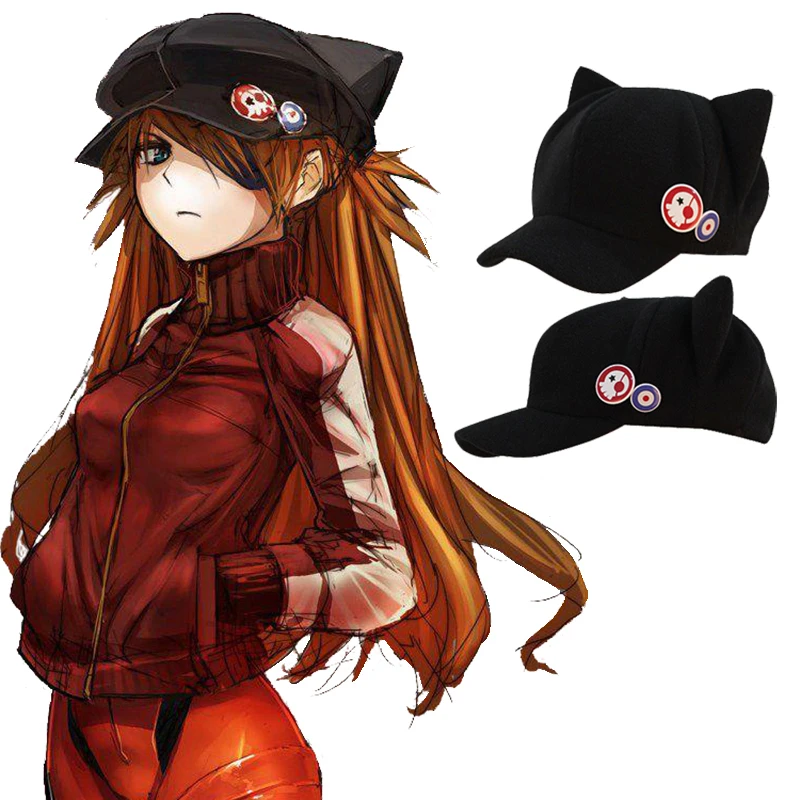 2017 Горячая Распродажа точечная пленка аниме Evangelion EVA Q Asuka Кепка с кошачьими