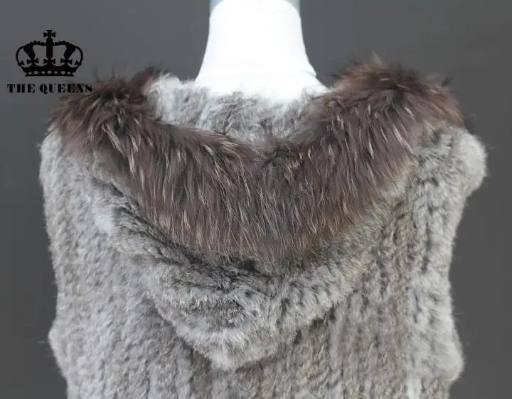 Женский жилет с капюшоном зимняя безрукавка из натурального меха кролика