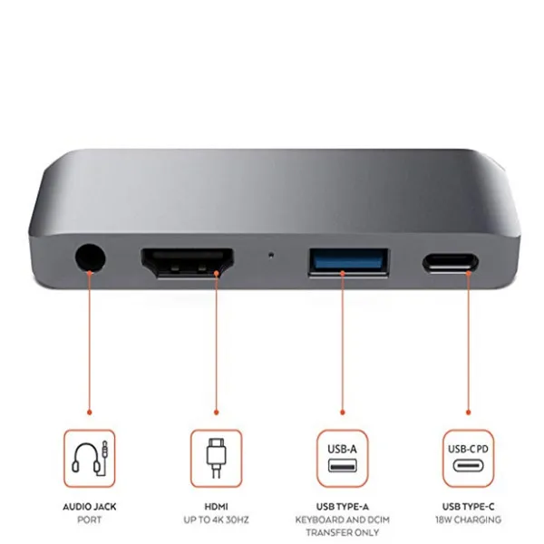 Серый 4K HDMI Алюминиевый usb type-C концентратор адаптер кардридер USB 3 для iPad Pro samsung - Цвет: Серый