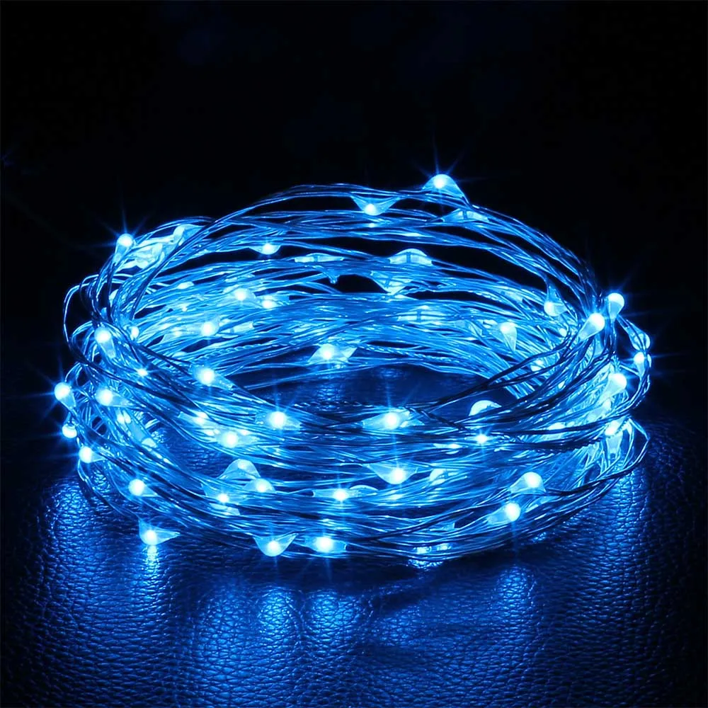 Blue 2 м, 3 м, 5 м, 10 м, светодиодный светильник с цепочкой, медный провод, USB или питание от батареи, светодиодный светильник-гирлянда, сказочный светильник для рождества, светильник s, Свадебная вечеринка - Испускаемый цвет: Blue