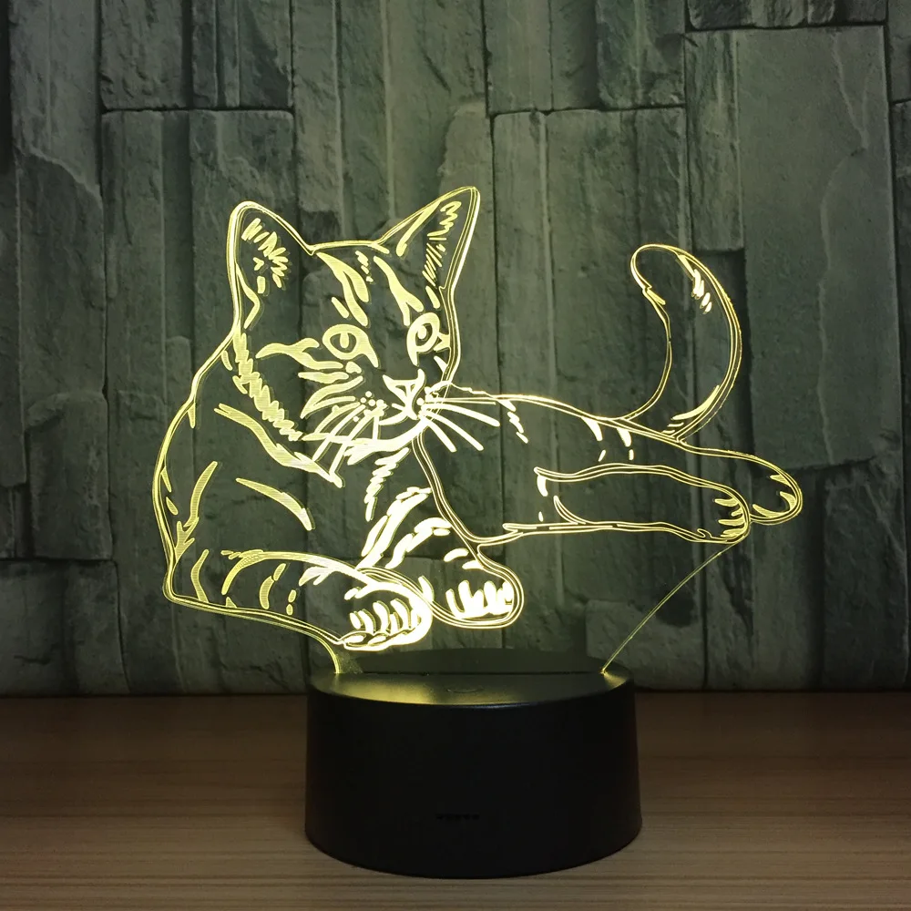Kawaii Cat 3D Новинка игрушка светодиодная подсветка 7 цветов Изменение визуальной