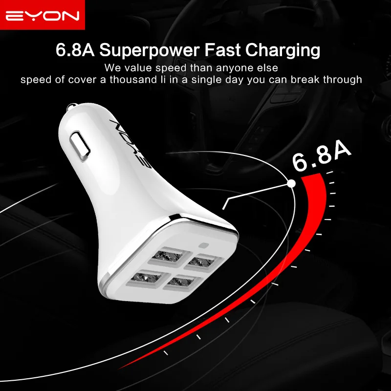 Eyon 6.8A четыре Порты и разъёмы USB Автомобильное Зарядное устройство Мини