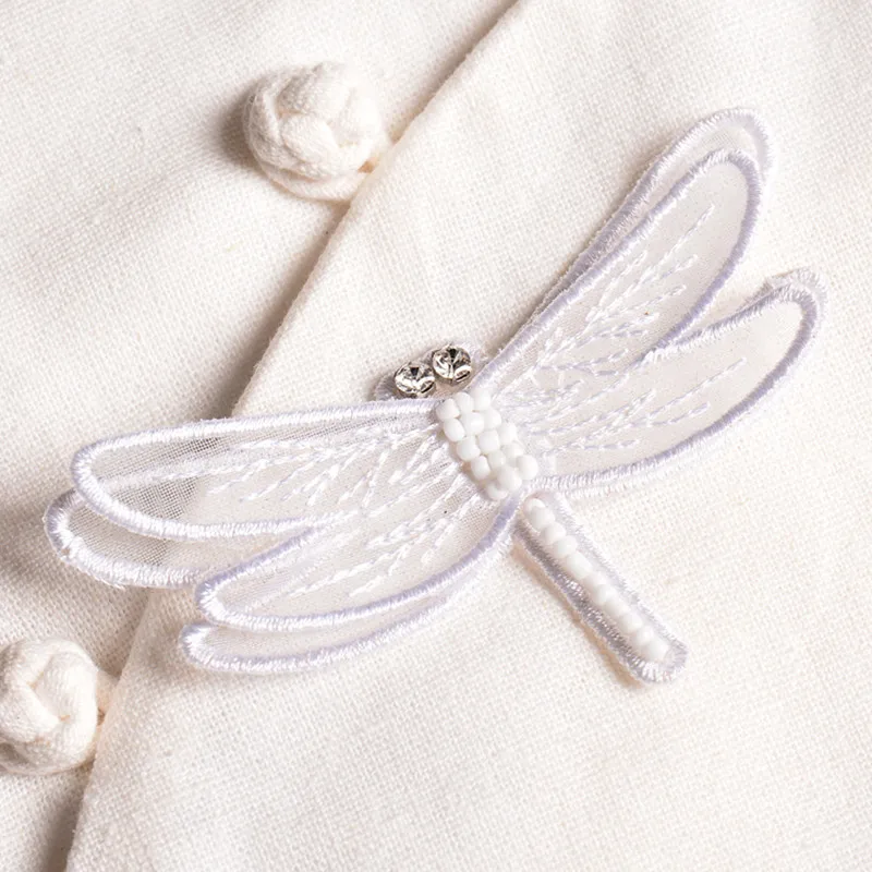 

5 pieces/lot Double Layers White Dragonfly Beading Patches Sewing On Patches for Clothing Applique Sweater DIY Accessories