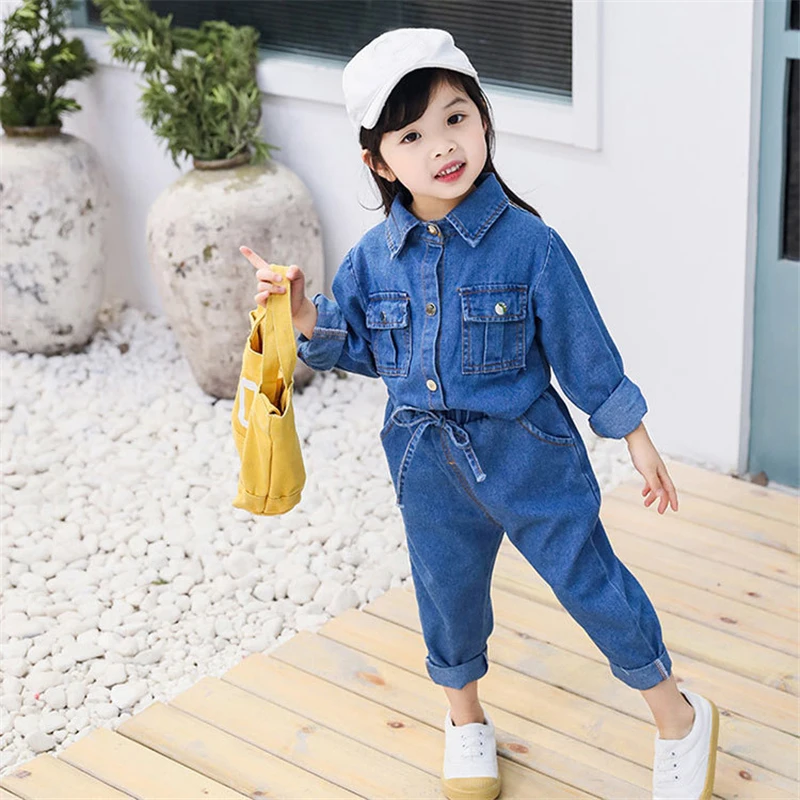 2019 новые комплекты одежды для маленьких девочек весенние джинсовые топы с