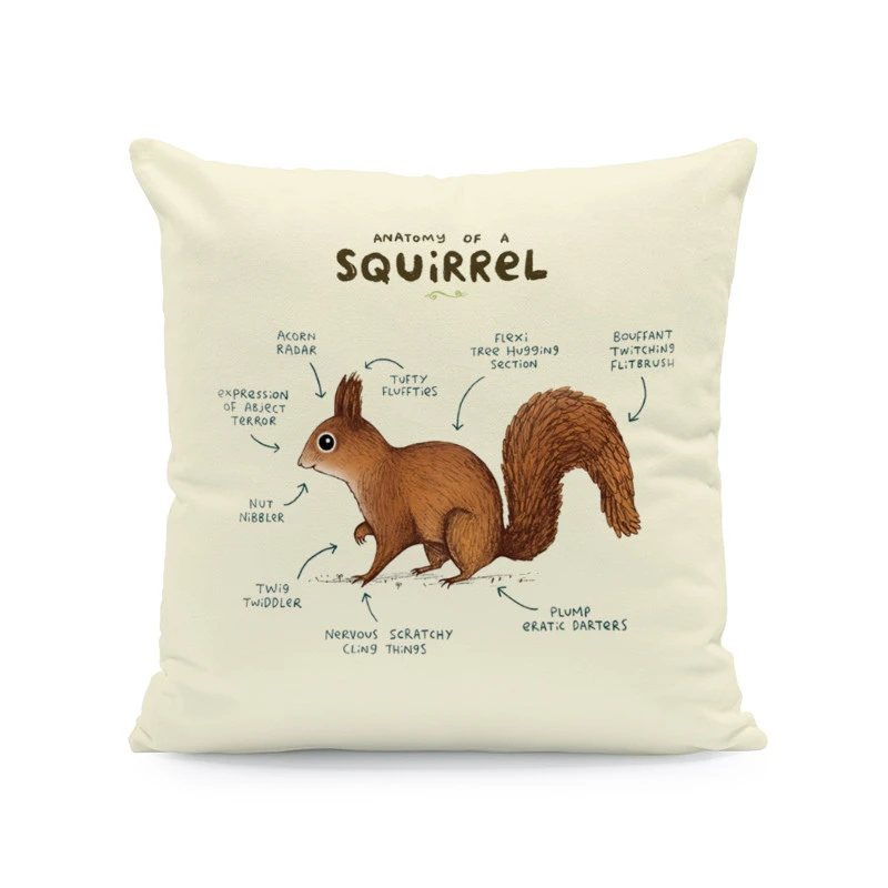 9 Forest Animal Body Analysis Cushion Cover Bird Squirrel Dachshund Dog Fox Hedgehog Hug Pillow 45Cm Peach Skin Decorative Pillow - Цвет: 9