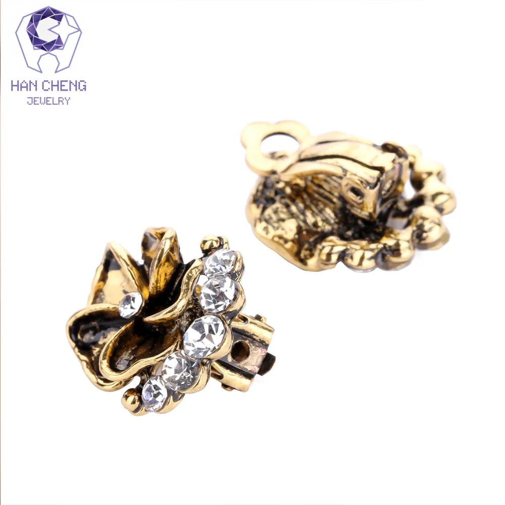 HanCheng новые винтажные серьги-клипсы с драгоценным камнем и цветком из горного