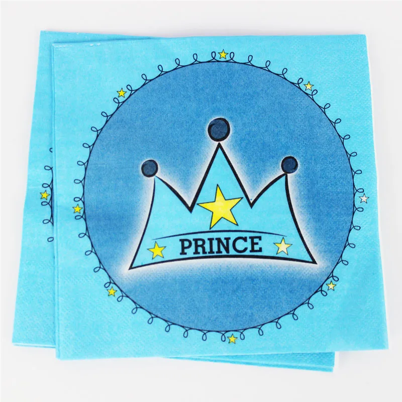 napkins 10 pcs Корона принца тема посуда набор для дня рождения украшения Детские воздушные шары салфетки чашки скатерть и флаги набор соломинок для вечеринок - Цвет: napkins 10 pcs