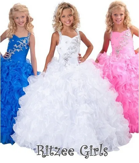 vestido festa платье партии горячей custommade бальное платье кристалл бисероплетение розовый белый синий Цветок Девочки Платья