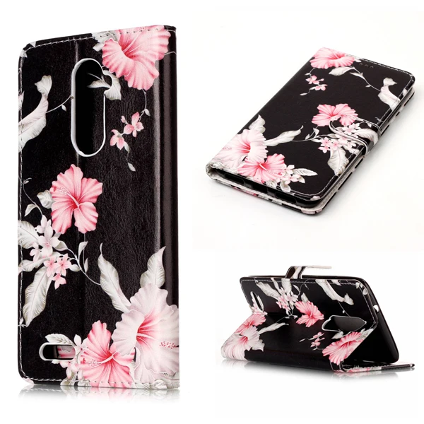 Flowers are printed in black Genuine leather magnet turnover card PU case for ZTE | Мобильные телефоны и аксессуары