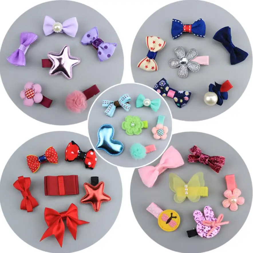 6PC/lot 18styles Baby Girl Kids Hair Accessories Bling Star Balls Crown Bowknot 3D Butterfly Clip Fabric Love | Детская одежда и