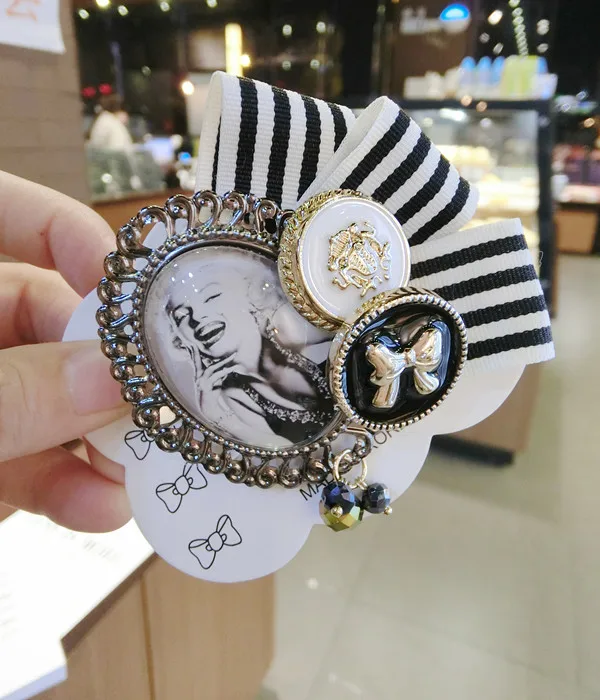 Женская Винтажная брошь в полоску с большим бантом из кроличьего дерева