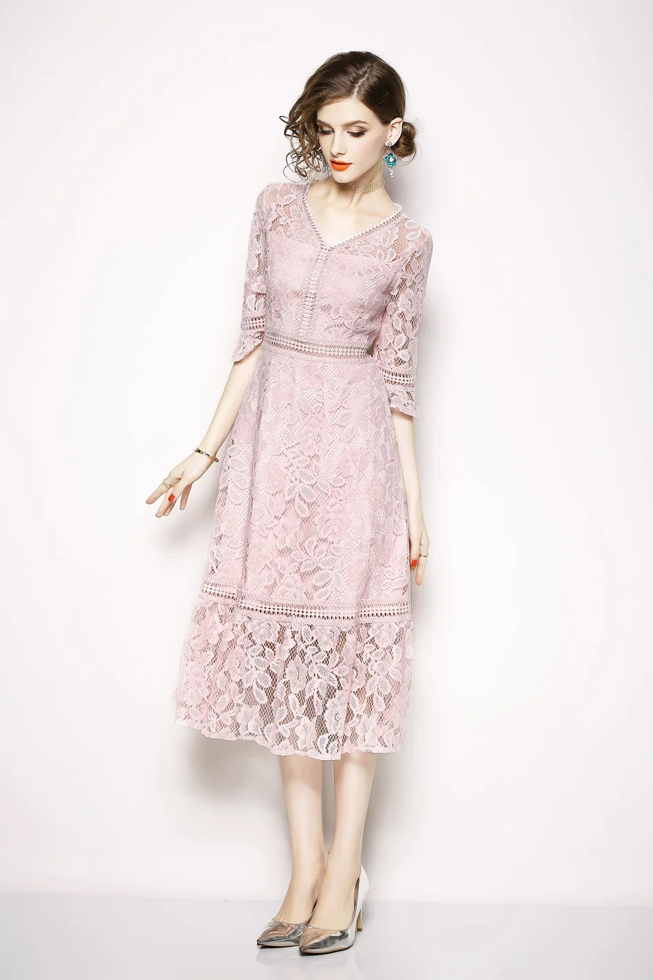 H Han queen, новинка весны, женское элегантное кружевное платье, с вырезами, в стиле пэчворк, до середины икры, платья, сексуальные, с хвостом, для вечеринки, Vestidos