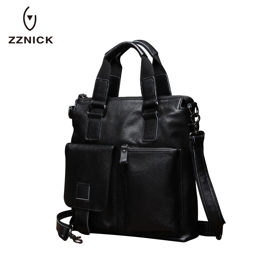 ZZNICK 100% натуральная кожа Портфели Для мужчин сумка Бизнес сумки 14 дюймов ноутбука