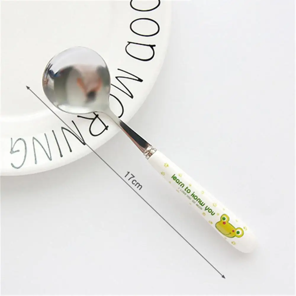 17cm Stainless Steel Spoon Fork Cartoon Animal Printing Fruit Fork Party Cake Salad Vegetable Forks Children Dinnerware Cutlery - Цвет: 17cm