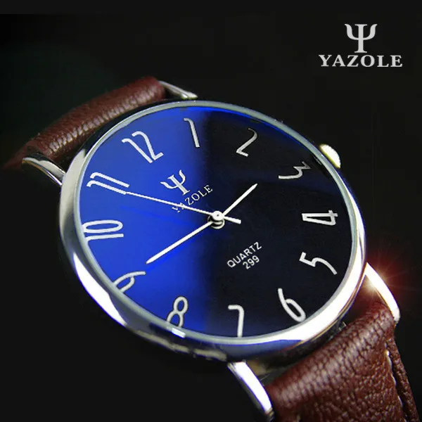 Брендовые деловые часы YAZOLE 2019 модные кварцевые из натуральной кожи мужские