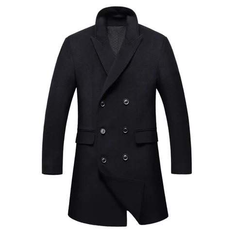 Мужское шерстяное пальто LetsKeep, длинное двубортное пальто-ветровка, большого размера, MA519, для зимы