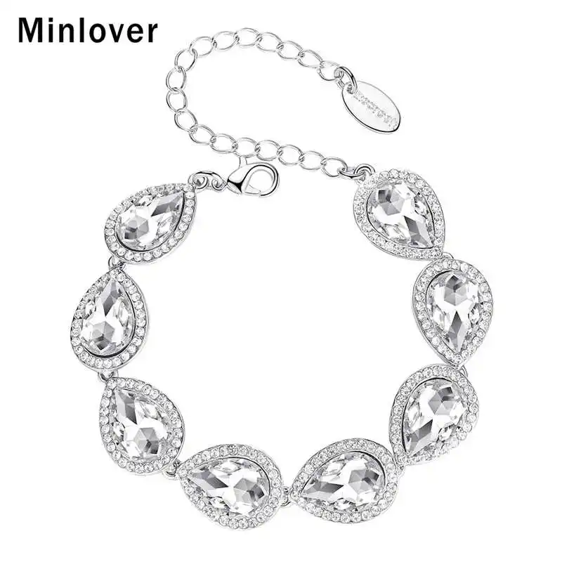 Женский браслет цепочка с кристаллами Minlover серебристые Стразы свадебные