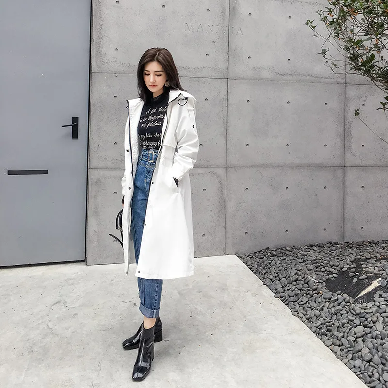 Женский Длинный Тренч на молнии с регулируемой талией ветровка белого цвета