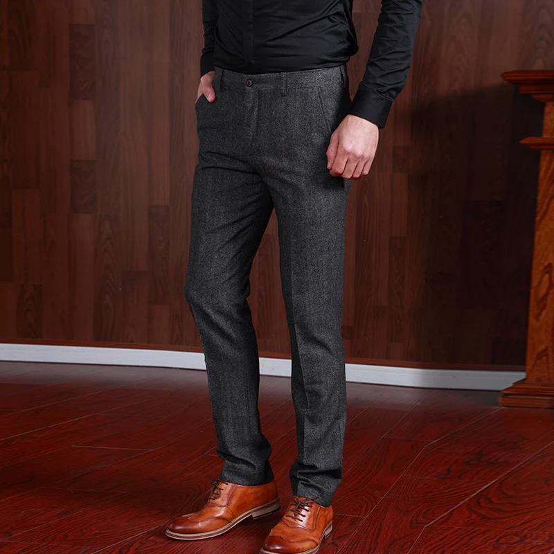 Предварительная продажа мужские платья Брюки обтягивающий официальный 50% шерсть