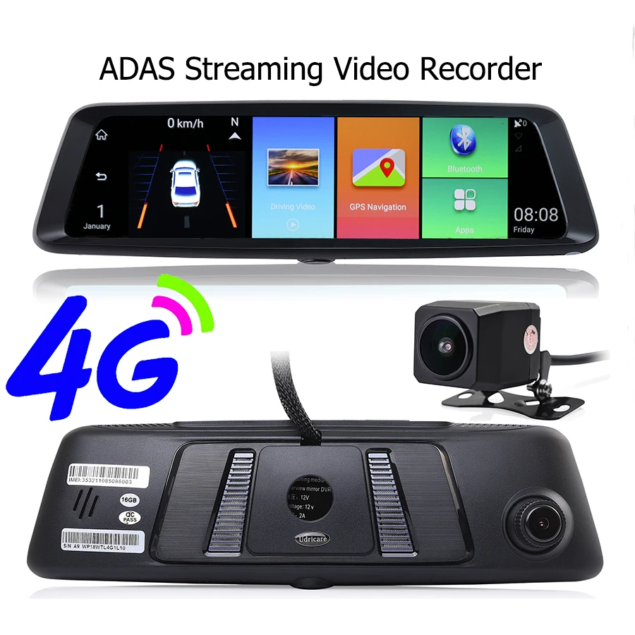 Udricare 10 дюймов потоковое видео регистратор 4G Android WiFi Bluetooth ADAS GPS навигация 1080P