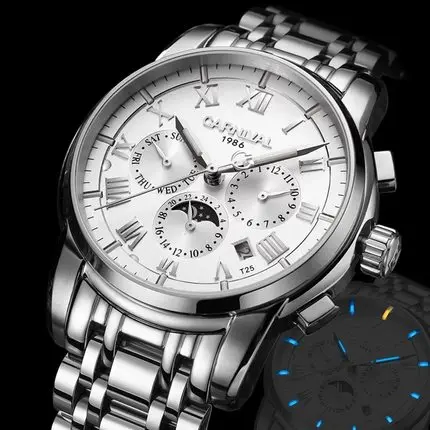 Silver White Карнавал T25 Тритий Светящиеся механические часы мужские часы люксовый бренд Календарь автоматические наручные часы мужские Relojes Hombre - Цвет: Silver White
