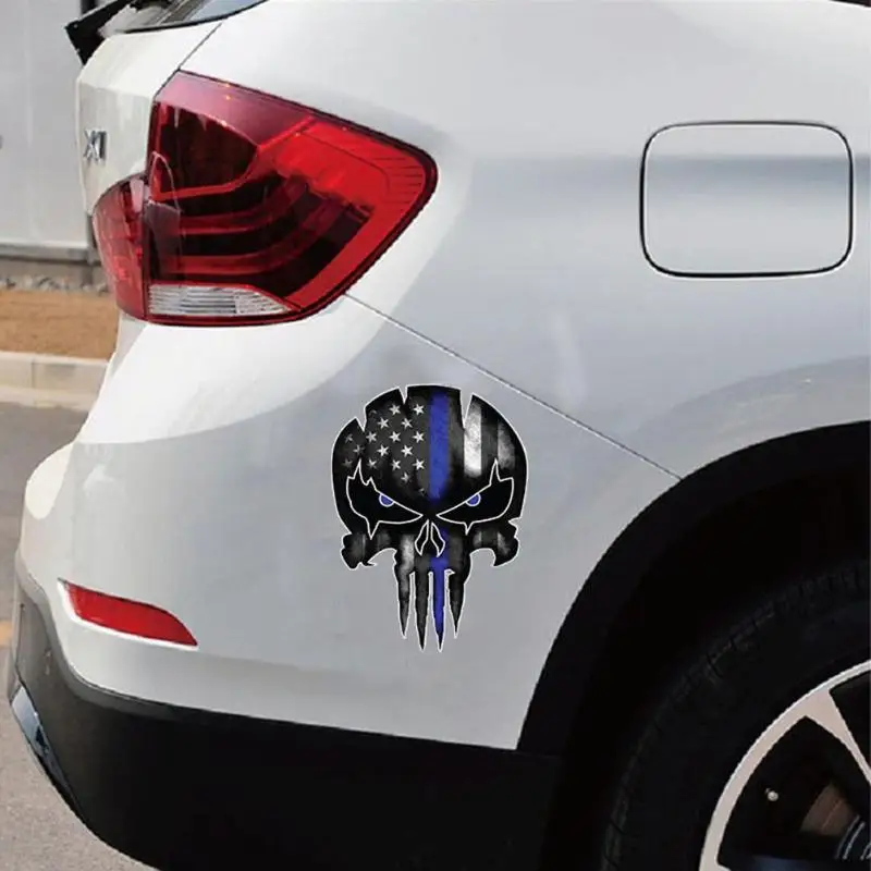 Car Sticker 13x9.5cm Blue Line Punisher Skull Reflective Motorcycle Decal | Автомобили и мотоциклы