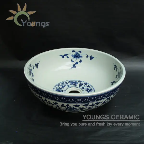 

Jingdezhen hand painted porcelain blue and white basin sink in the bathroom