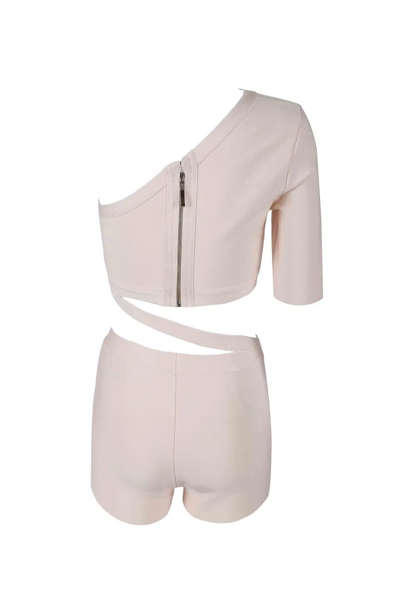 High Quality Celebrity One Shoulder Short Sleeve Hollow Out Rayon Bandage Bodysuit Women's Bikini