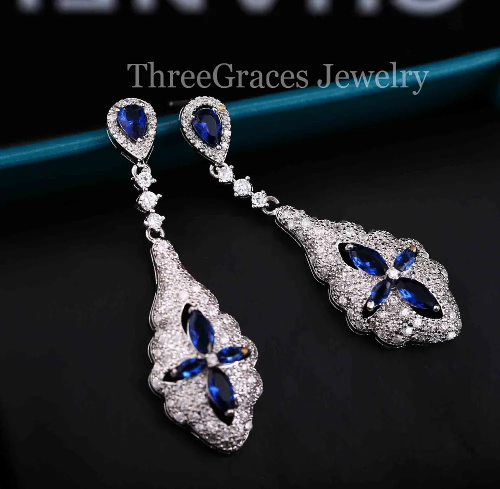 Женские винтажные серьги подвески ThreeGraces длинные Королевского синего цвета с