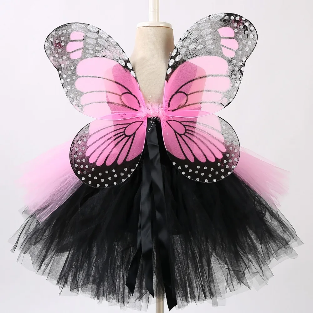 2 цвета платья-пачки с бабочками для девочек розовое и черное платье на Хэллоуин