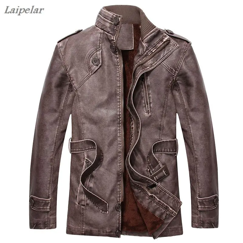 Теплая осенне-зимняя мужская кожаная куртка мотоциклетная быстрая доставка Laipelar
