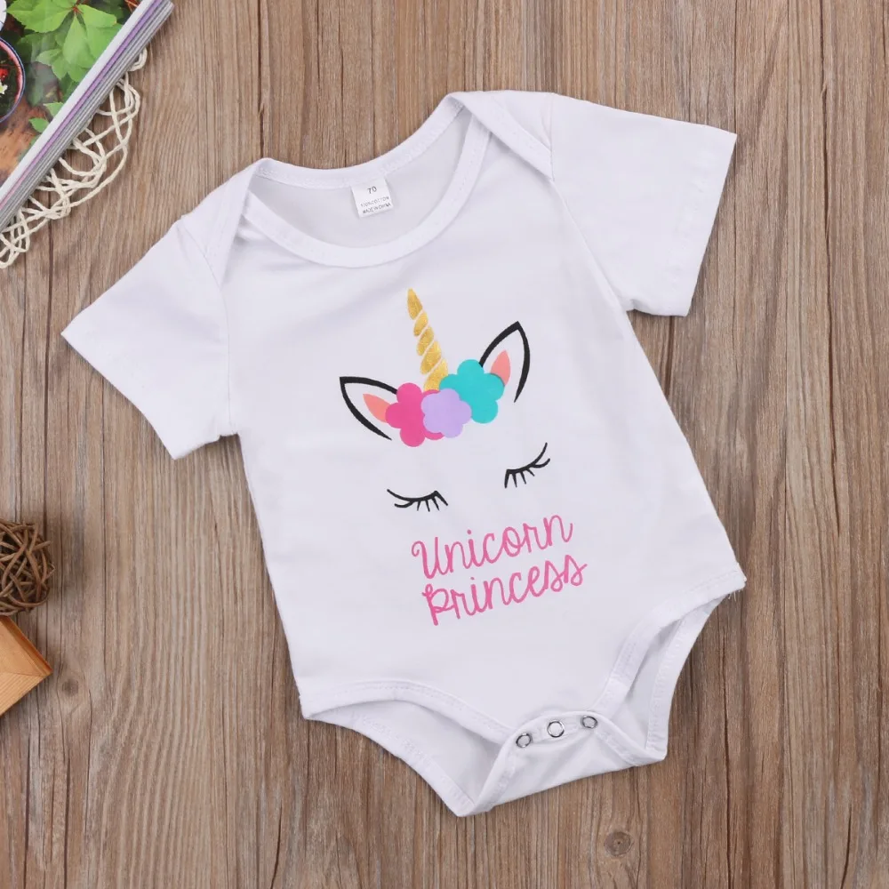 Одежда для маленьких девочек милый белый комбинезон с единорогом принцессы