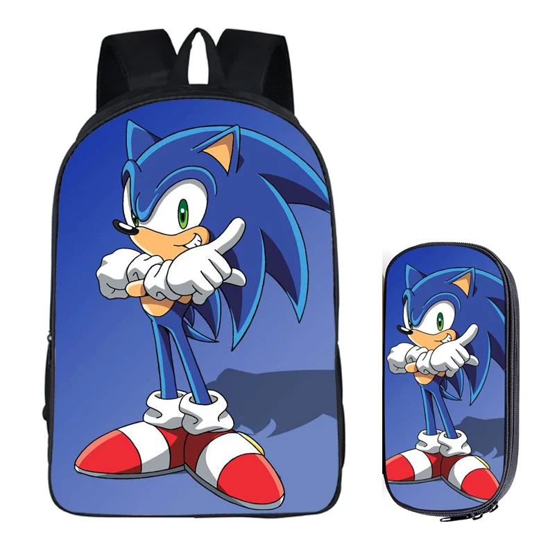 2Pcs Sonic 25 16 дюймов Mario Bros Sonic the Hedgehog, школьная сумка для детей, рюкзак для мальчиков, детские школьные наборы, сумка-карандаш, школьная сумка для малышей - Цвет: 2Pcs Sonic 25