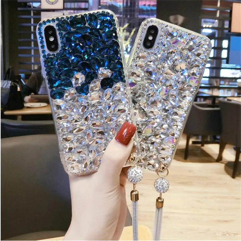 XSMYiss диаманта Bling горный хрусталь подвеска мягкая задняя крышка чехол КРЫШКА ДЛЯ huawei Honor8 9 10 20 Lite V10 V20 7X 8X 9X Nova3 4 5