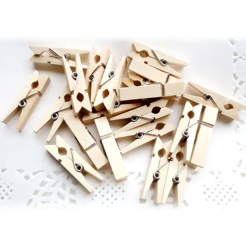 

50Pcs/Pack Photo Clothes Clip Wooden Dormitory Natural Wood Photo Paper Pin Peg