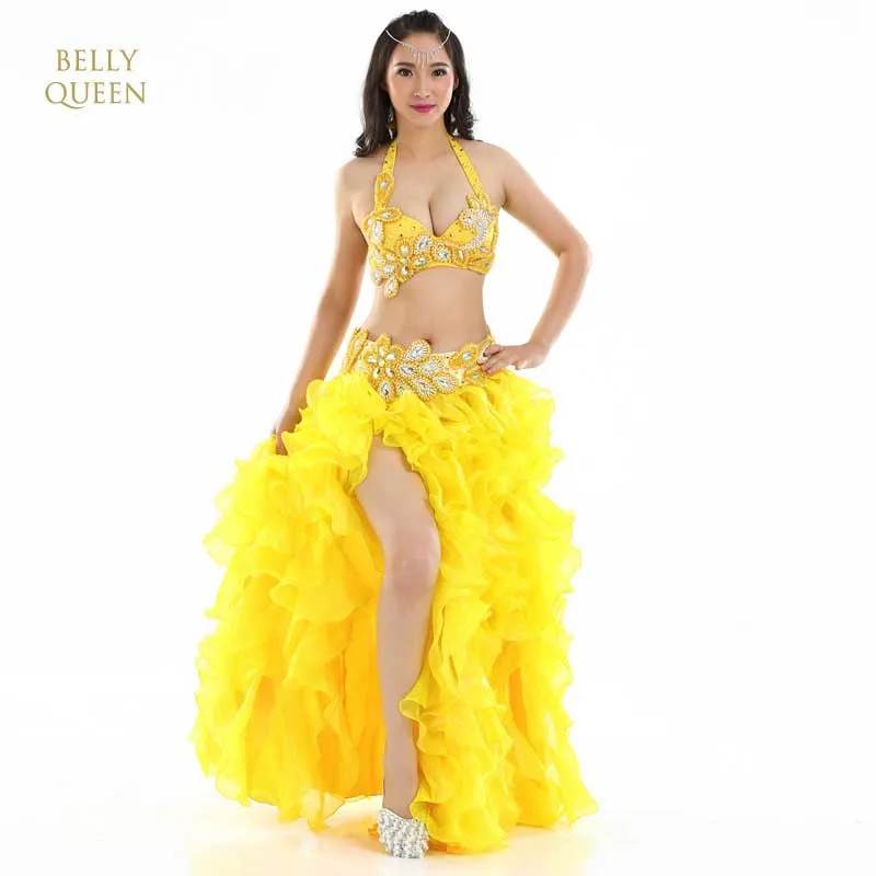 Новые болливудские индийские костюмы для танца живота для женщин, 3 предмета, костюмы для танца живота, комплекты, топы+ юбки+ пояс, одежда для занятий Танцем Живота