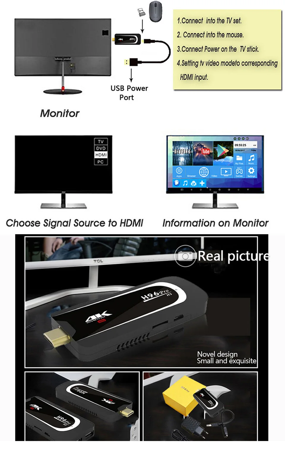 H96 Pro H3 tv Stick Amlogic S905X Penta Core GPU Android 7,1 tv Dongle 2GB ram 16GB rom 2,4G/5.G WiFi BT 4,0 1080P 4K HD мини-ПК