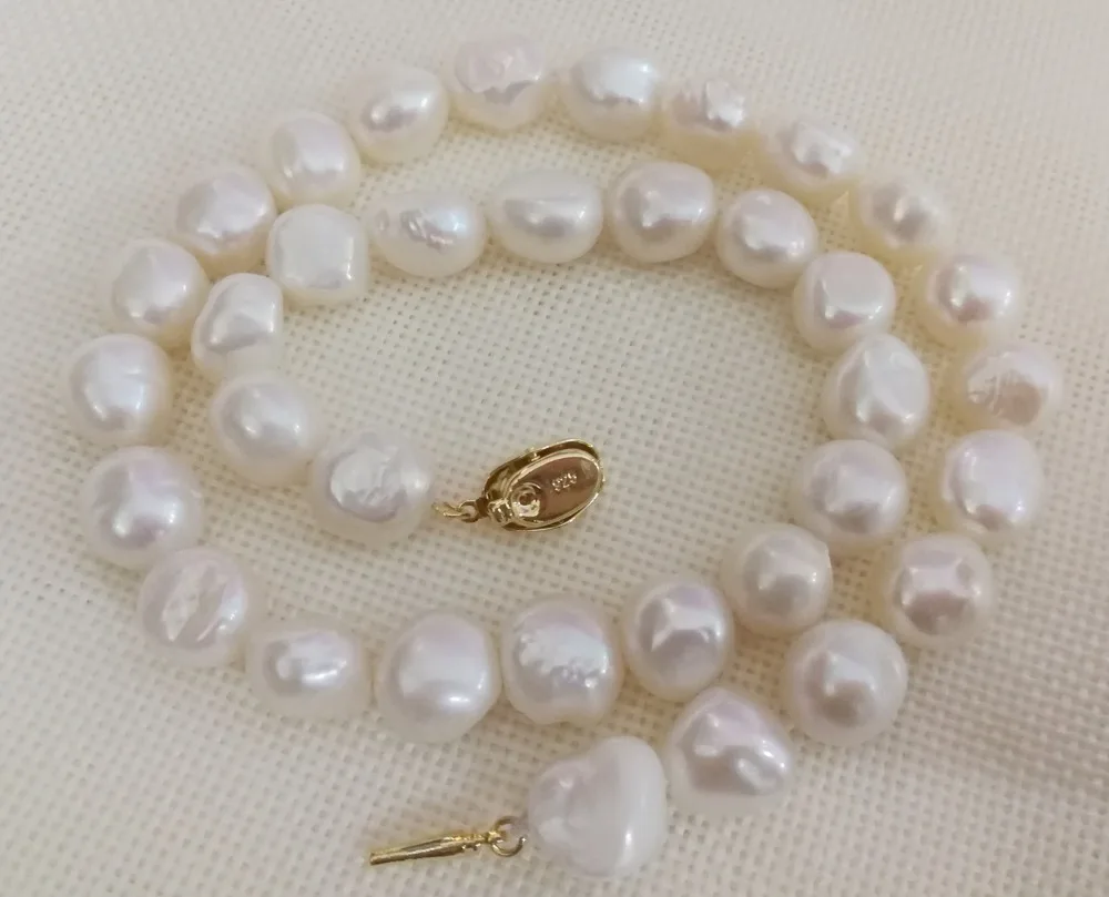 Women fashion Jewelry 13mm White baroque pearl 925 gold clasp Necklace natural freshwater gift 17'' 43cm | Украшения и