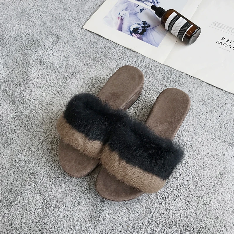 Aphixta/женские шлепанцы на меху с натуральным животным обувь платформе и высоком