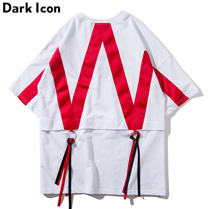 Темная икона большая W лента хип-хоп футболка футболки оверсайз мужские летние